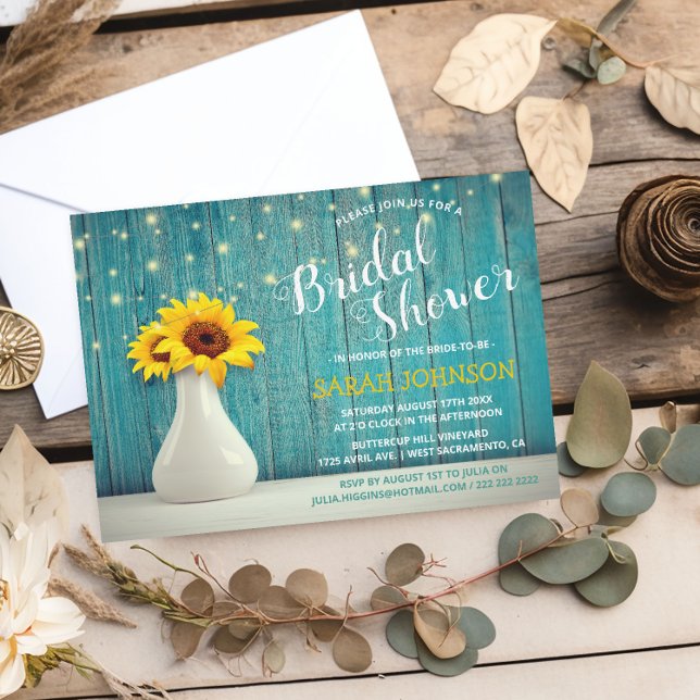 Rustic Blue Wood | Sunflower Bridal Shower Invitation
