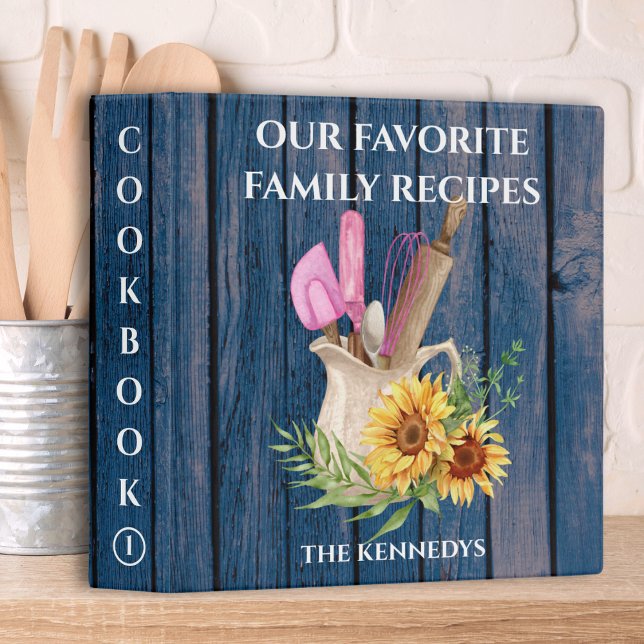 Rustic Blue Wood Sunflower Family Cookbook Recipe  3 Ring Binder (Rustic Blue Wood Sunflower Family Cookbook Recipe 3 Ring Binder
)