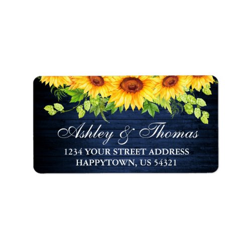 Rustic Blue Wood Sunflower Floral Wedding Address Label