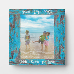 Rustic Blue Wood Text Square Photo Frame