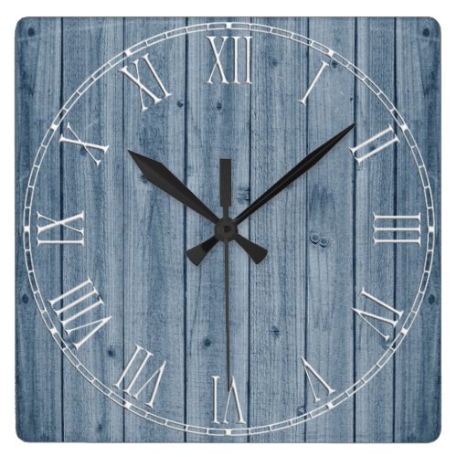 Rustic Blue Wood Texture Square Wall Clock
