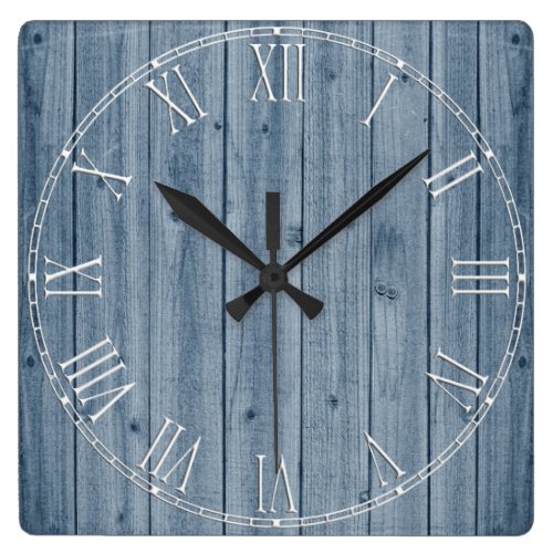 Rustic Blue Wood Texture Square Wallclocks