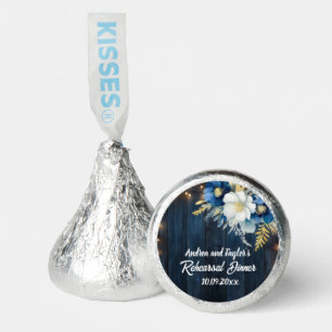 Rustic Blue Wood White Floral Rehearsal Dinner Hershey®'s Kisses®