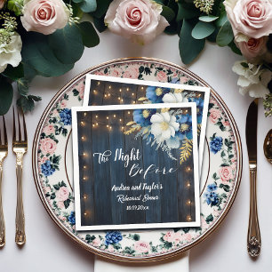 Rustic Blue Wood White Floral Rehearsal Dinner Napkins