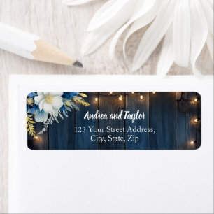 Rustic Blue Wood White Floral Return Address Label