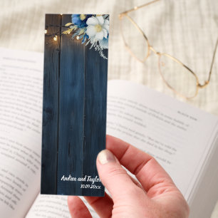 Rustic Blue Wood White Floral Wedding favor Bookmarks