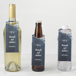 Rustic Blue Wood White Floral Wedding favor Bottle Hanger Tag