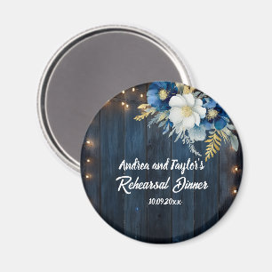 Rustic Blue Wood White Floral Wedding favor Magnet