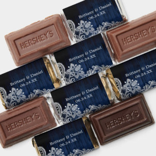 Rustic Blue Wood White Lace Wedding Hershey's Miniatures