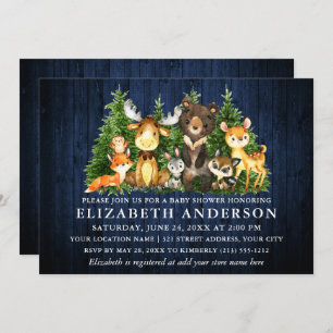 Rustic Blue Wood Woodland Animals Shower Invitation