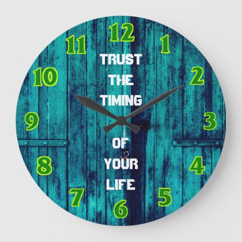 Rustic blue wooden with quote beach large clock