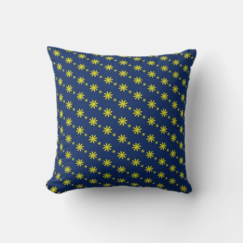 Rustic Blue Yellow Flower Blooms Whimsical Floral Throw Pillow