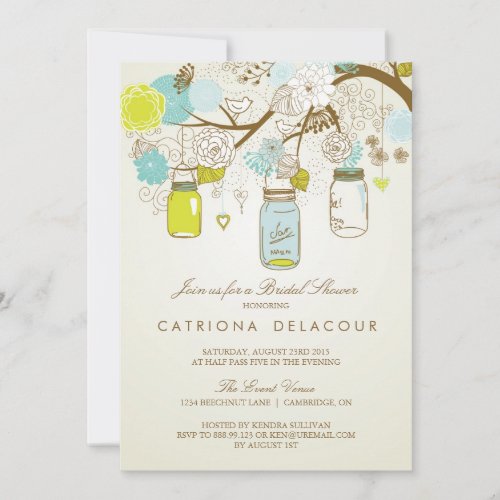 RUSTIC BLUE YELLOW MASON JARS BRIDAL SHOWER INVITE