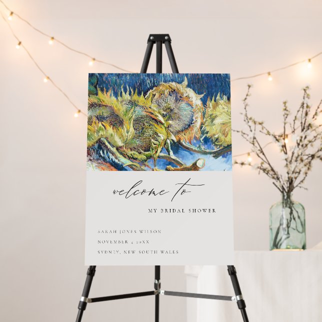 Rustic Blue Yellow Sunflower Bridal Shower Welcome Foam Board (In Situ (Stand))