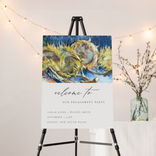 Rustic Blue Yellow Sunflower Engagement Welcome Foam Board