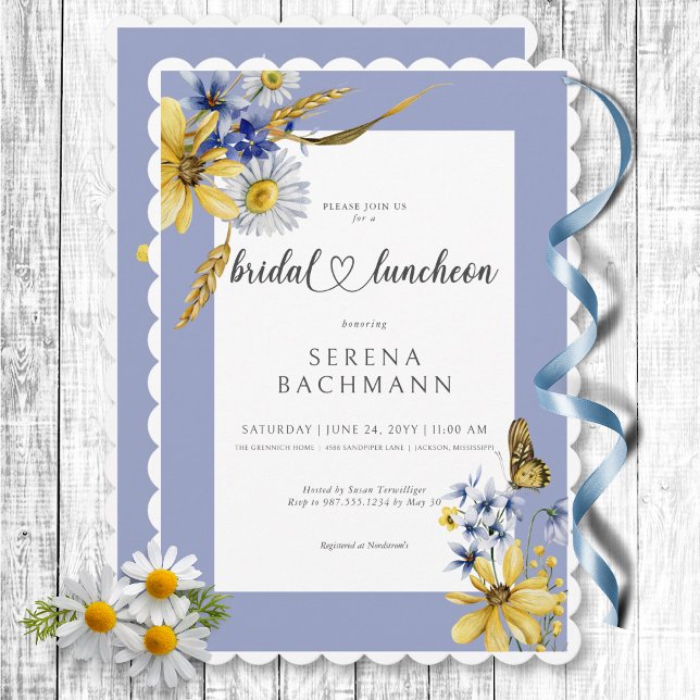 Rustic Blue & Yellow Wildflowers Bridal Luncheon Invitation (Rustic Blue & Yellow Wildflowers Bridal Luncheon Invitation)