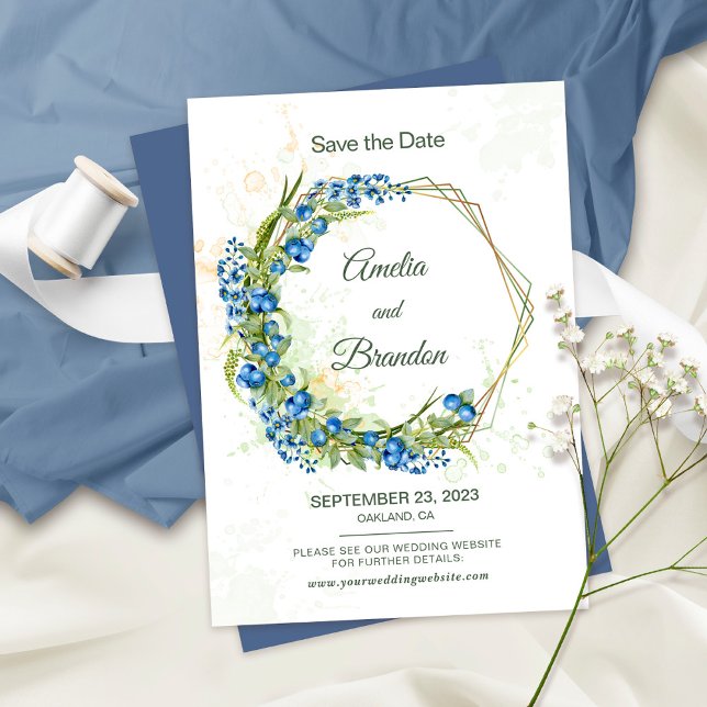 Rustic Blueberry Botanical Wedding Save the Date (Creator Uploaded)