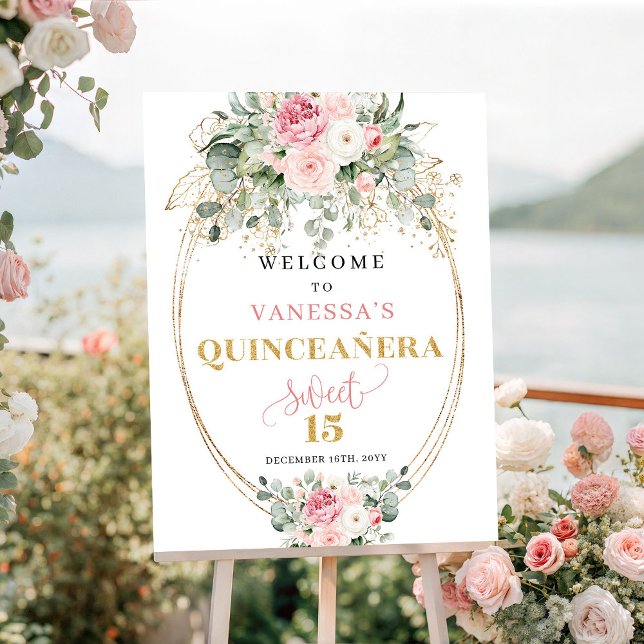 Rustic Blush and Gold Quinceañera Welcome Poster (Rustic Blush and Gold Quinceañera Welcome)