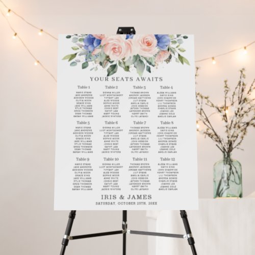 Rustic Blush Blue Floral Wedding Seating Chart Foam Board