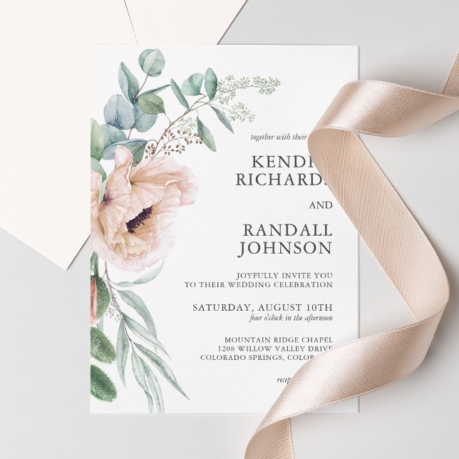 Rustic Blush Boho Floral and Greenery Wedding Invitation (Creator Uploaded)