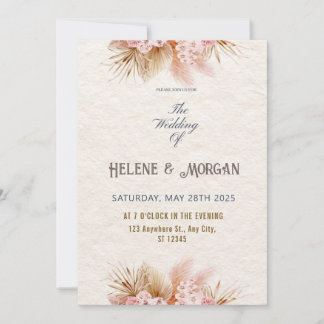 Rustic Blush Boho Floral Wedding Invite