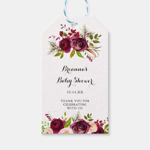 Rustic Blush Burgundy Floral Baby Shower Gift Tags