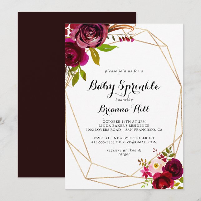 Rustic Blush Burgundy Floral Baby Sprinkle Invitation (Front/Back)