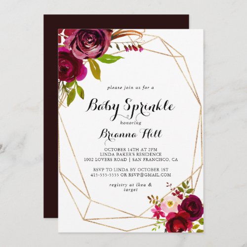 Rustic Blush Burgundy Floral Baby Sprinkle Invitation