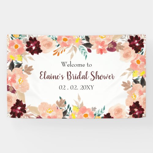 Rustic Blush Burgundy Floral Bridal Shower Banner