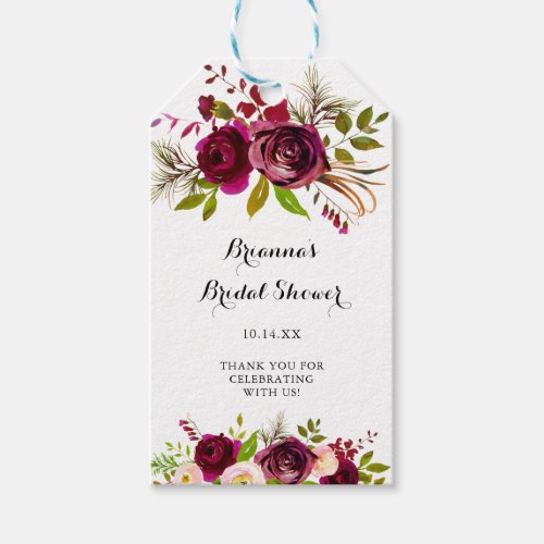 Rustic Blush Burgundy Floral Bridal Shower Gift Tags