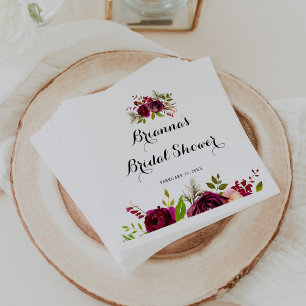 Rustic Blush Burgundy Floral Bridal Shower Napkins