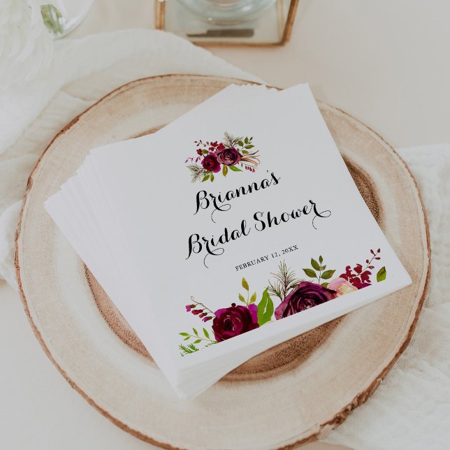 Rustic Blush Burgundy Floral Bridal Shower Napkins (Creator Uploaded)