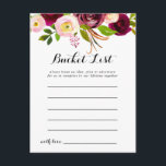 Rustic Blush Burgundy Floral Bucket List Cards<br><div class="desc">These rustic blush burgundy floral bucket list cards are the perfect activity for a simple wedding reception or bridal shower. The design features pink,  blush,  red,  burgundy and bordo watercolor flowers with green foliage.

Bucket List sign is sold separately.</div>