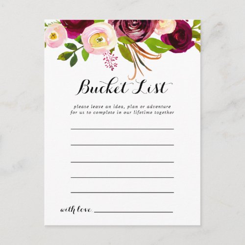 Rustic Blush Burgundy Floral Bucket List Cards
