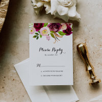 Rustic Blush Burgundy Floral Calligraphy RSVP