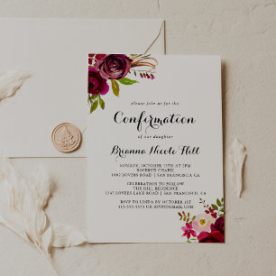 Rustic Blush Burgundy Floral Confirmation Invitation