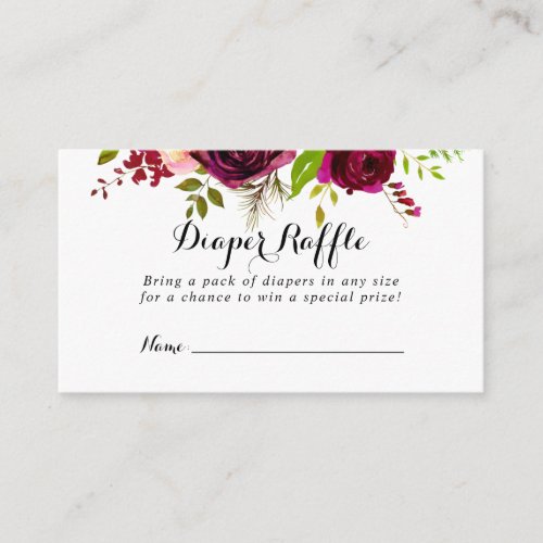 Rustic Blush Burgundy Floral Diaper Raffle Ticket Enclosure Card