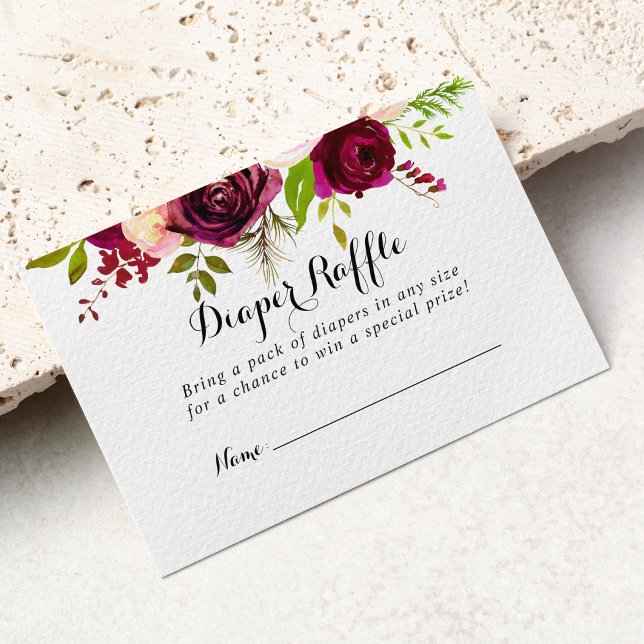 Rustic Blush Burgundy Floral Diaper Raffle Ticket Enclosure Card (Creator Uploaded)