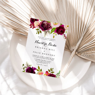 Rustic Blush Burgundy Floral Nuestra Boda Wedding Invitation
