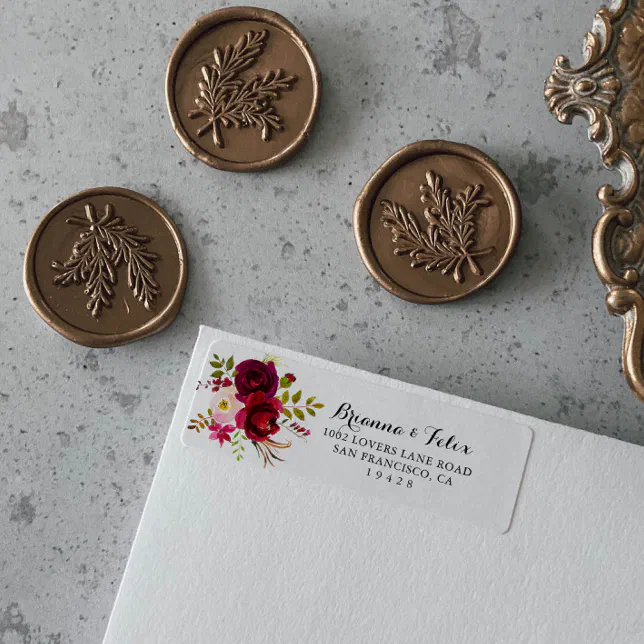 Rustic Blush Burgundy Floral Return Address Label | Zazzle