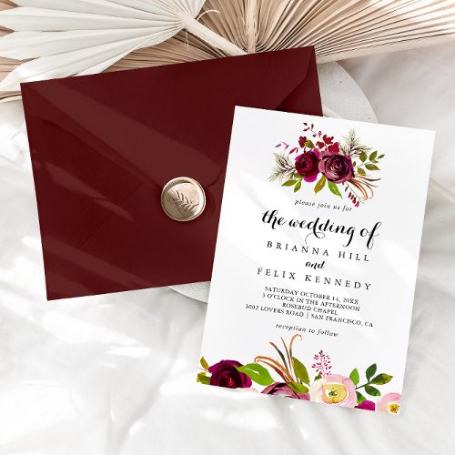 Rustic Blush Burgundy Floral The Wedding Of Invitation