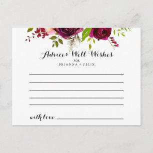 Rustic Blush Burgundy Floral Wedding Advice Card