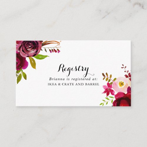 Rustic Blush Burgundy Floral Wedding Gift Registry Enclosure Card