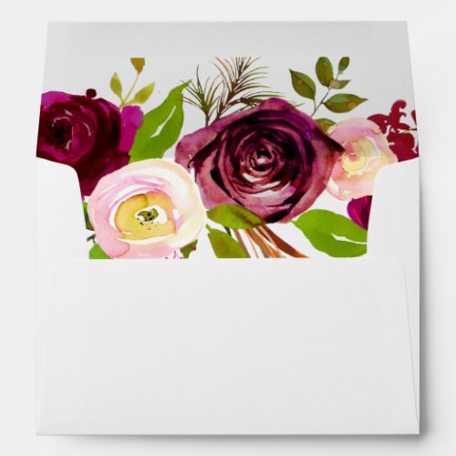 Rustic Blush Burgundy Floral Wedding Invitation Envelope