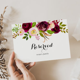 Rustic Blush Burgundy Floral Wedding Reserved Sign