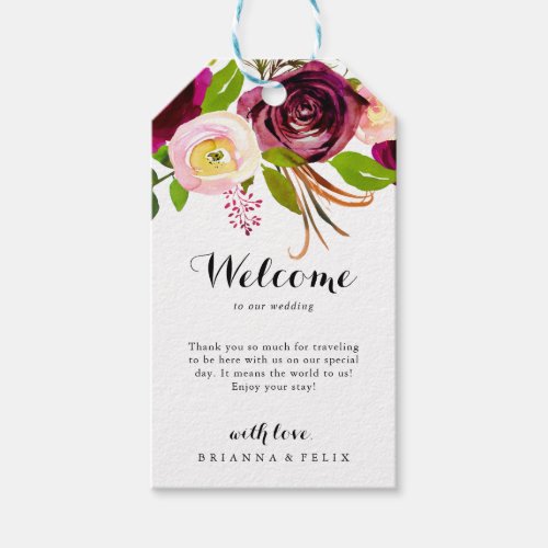 Rustic Blush Burgundy Floral Wedding Welcome Gift Tags