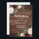 Rustic Blush & Burgundy Flowers 21st Birthday Invitation<br><div class="desc">Rustic Blush & Burgundy Flowers 21st Birthday Party Invitation

See matching collection in Niche and Nest Store</div>