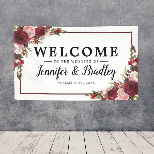 Rustic Blush Burgundy Flowers Wedding Banner