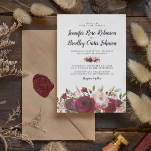 Rustic Blush Burgundy Flowers Wedding Invitation