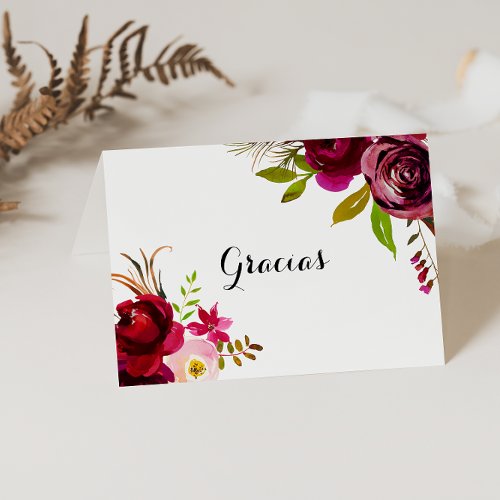 Rustic Blush Burgundy Folded Wedding Gracias Card
